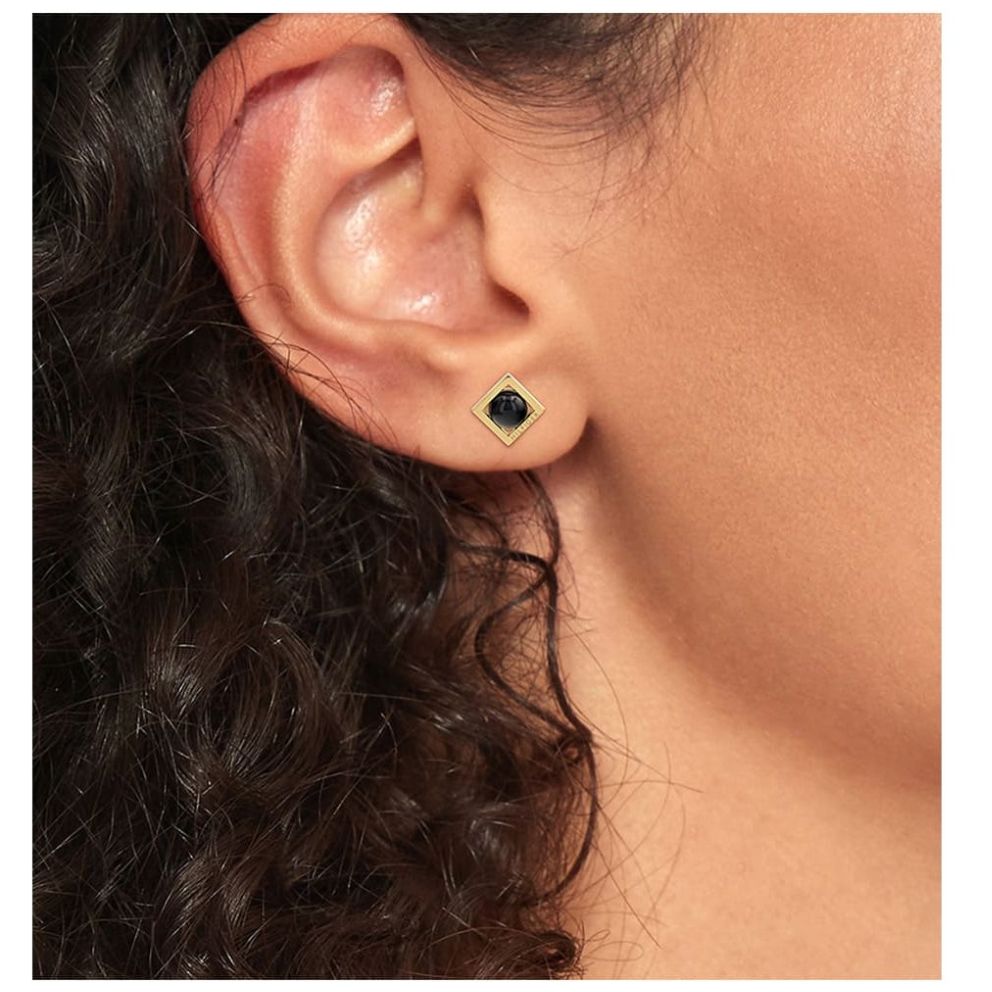 Aretes Tommy Hilfiger de Acero Inoxidable y Piedra de Ónix  Dorado/negro  para Mujer
