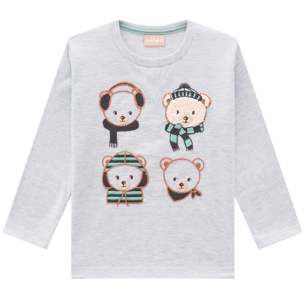 Playera para Bebé Manga Larga Bordado de Osos Milon