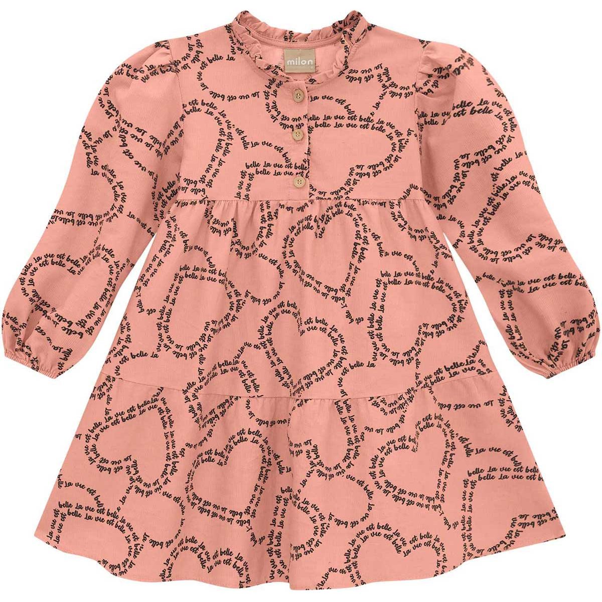 Vestido para Bebé Manga Larga Estampado de Corazones Milon