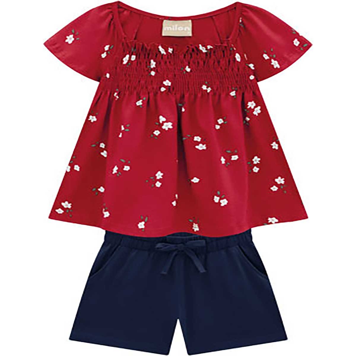 Conjunto para Bebé Blusa Manga Corta Estampado Flores y Short Liso con Jareta Milon