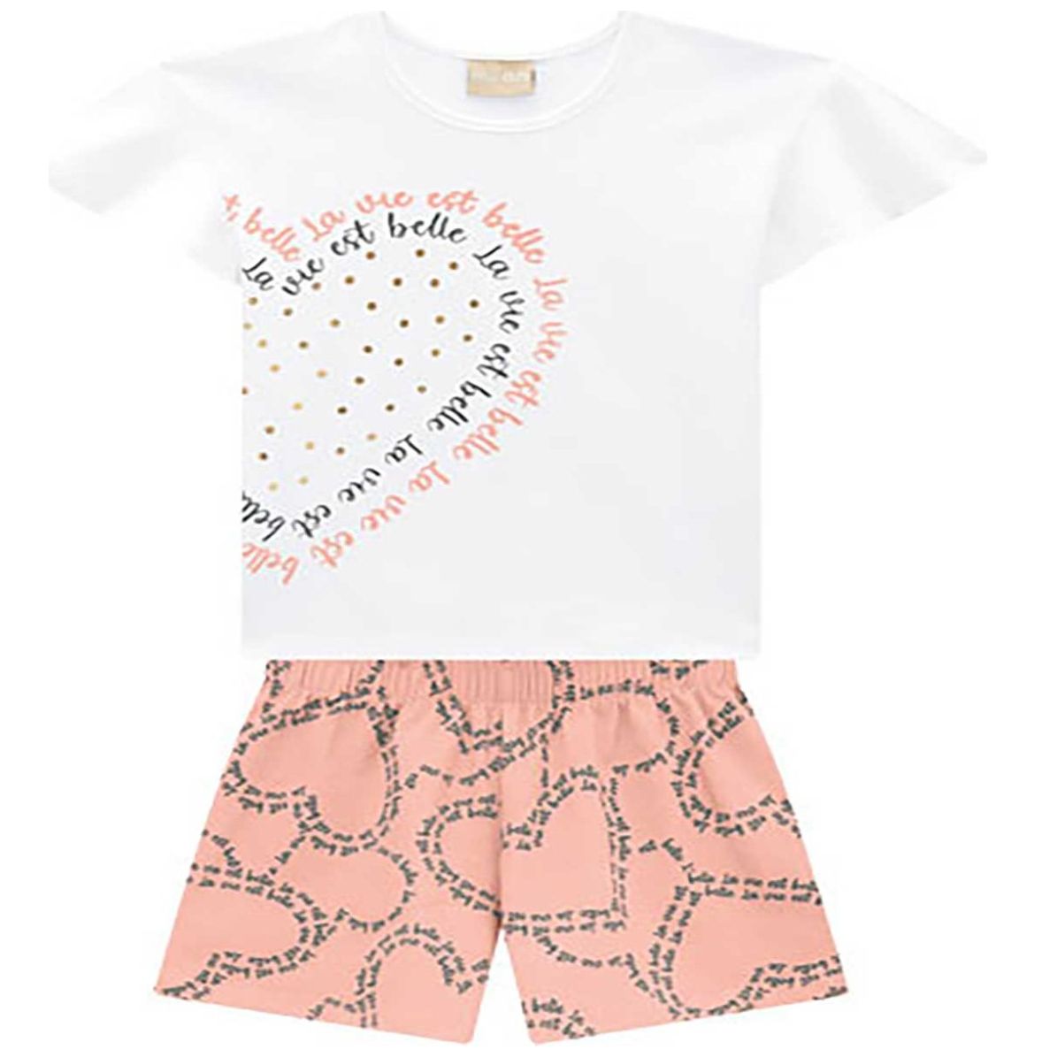 Conjunto para Bebé Blusa Manga Corta y Short Estampados de Corazón Milon