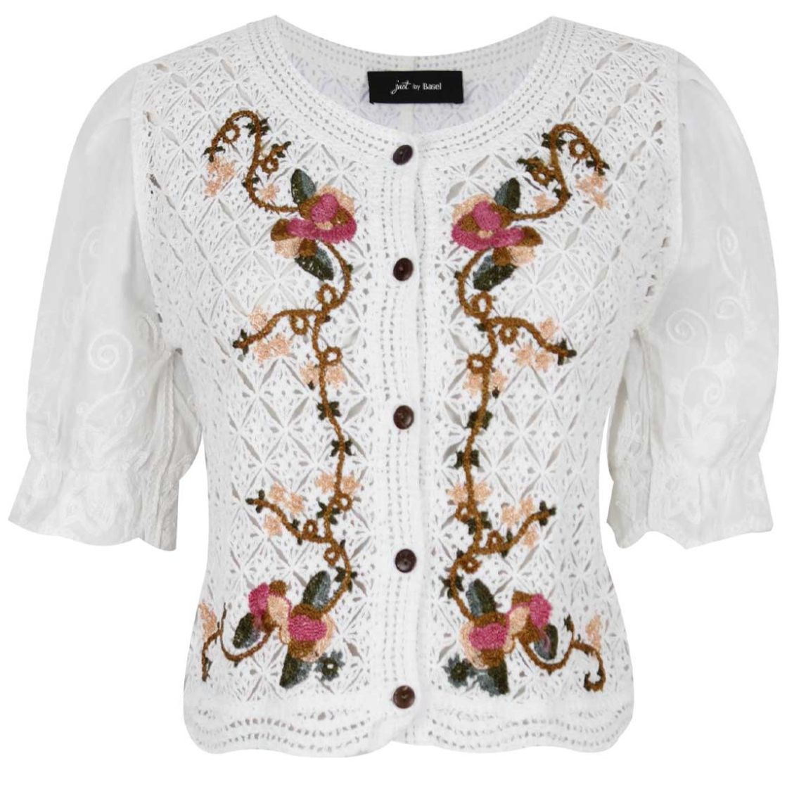 Blusa Just By Basel Manga 3/4 Cuello Redondo Diseño Crochet