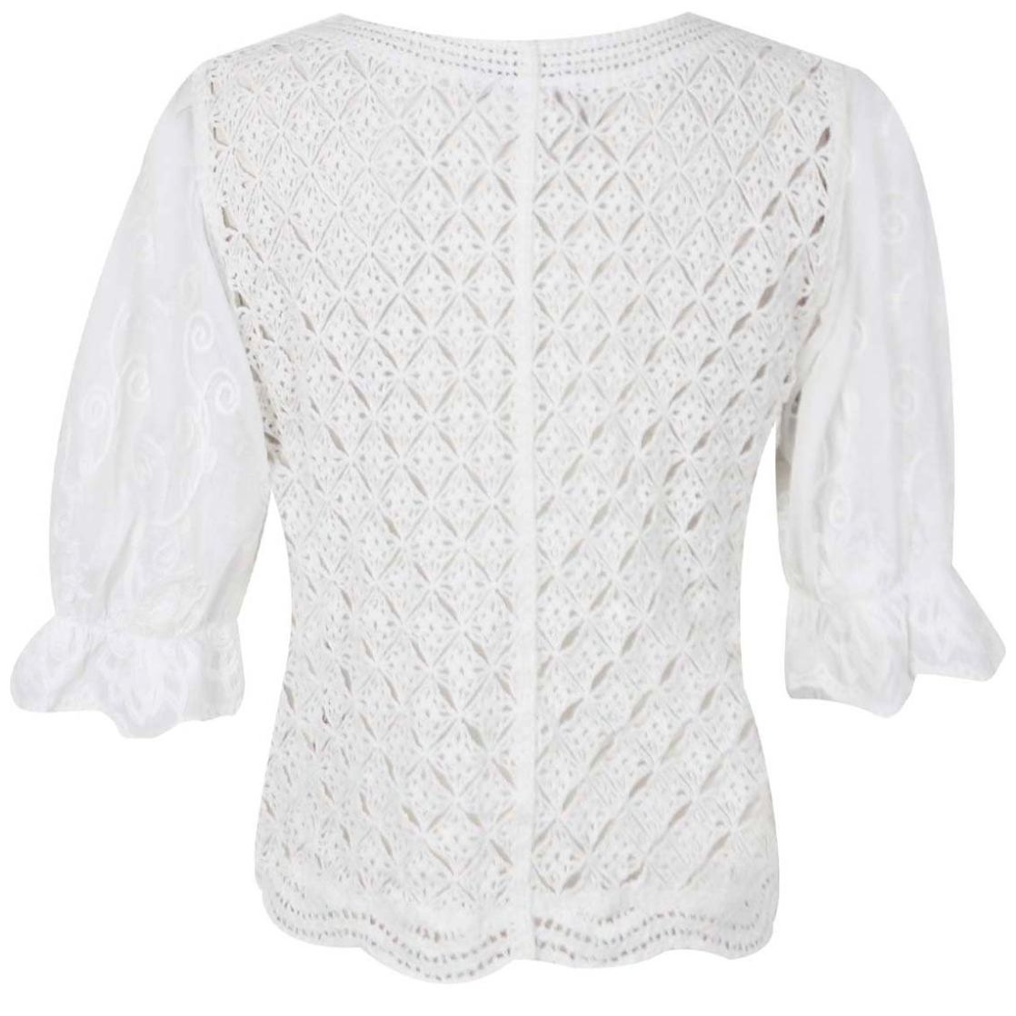 Blusa Just By Basel Manga 3/4 Cuello Redondo Diseño Crochet
