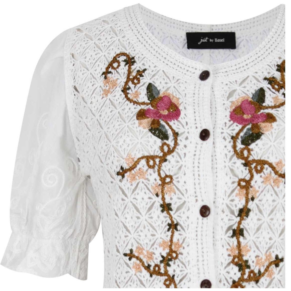 Blusa Just By Basel Manga 3/4 Cuello Redondo Diseño Crochet