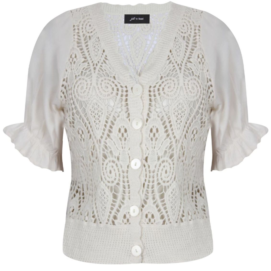 Blusa Just By Basel Manga 3/4 Cuello V Diseño Crochet