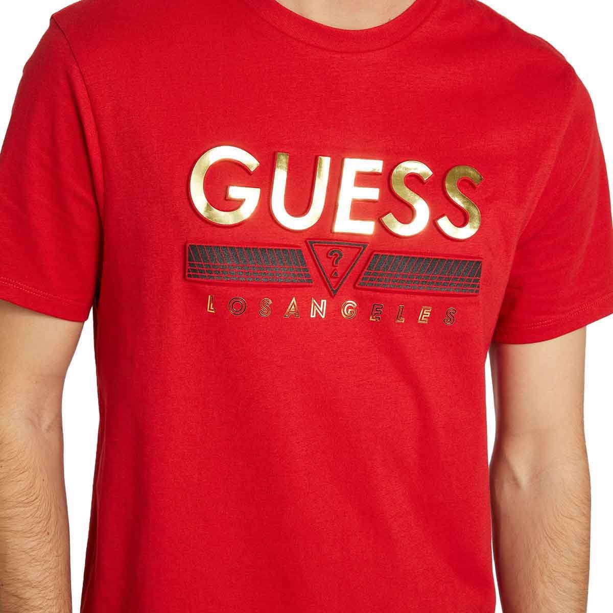 Marca Guess Camiseta Guess Roja Y Blanca Playera Guess Logo Grande