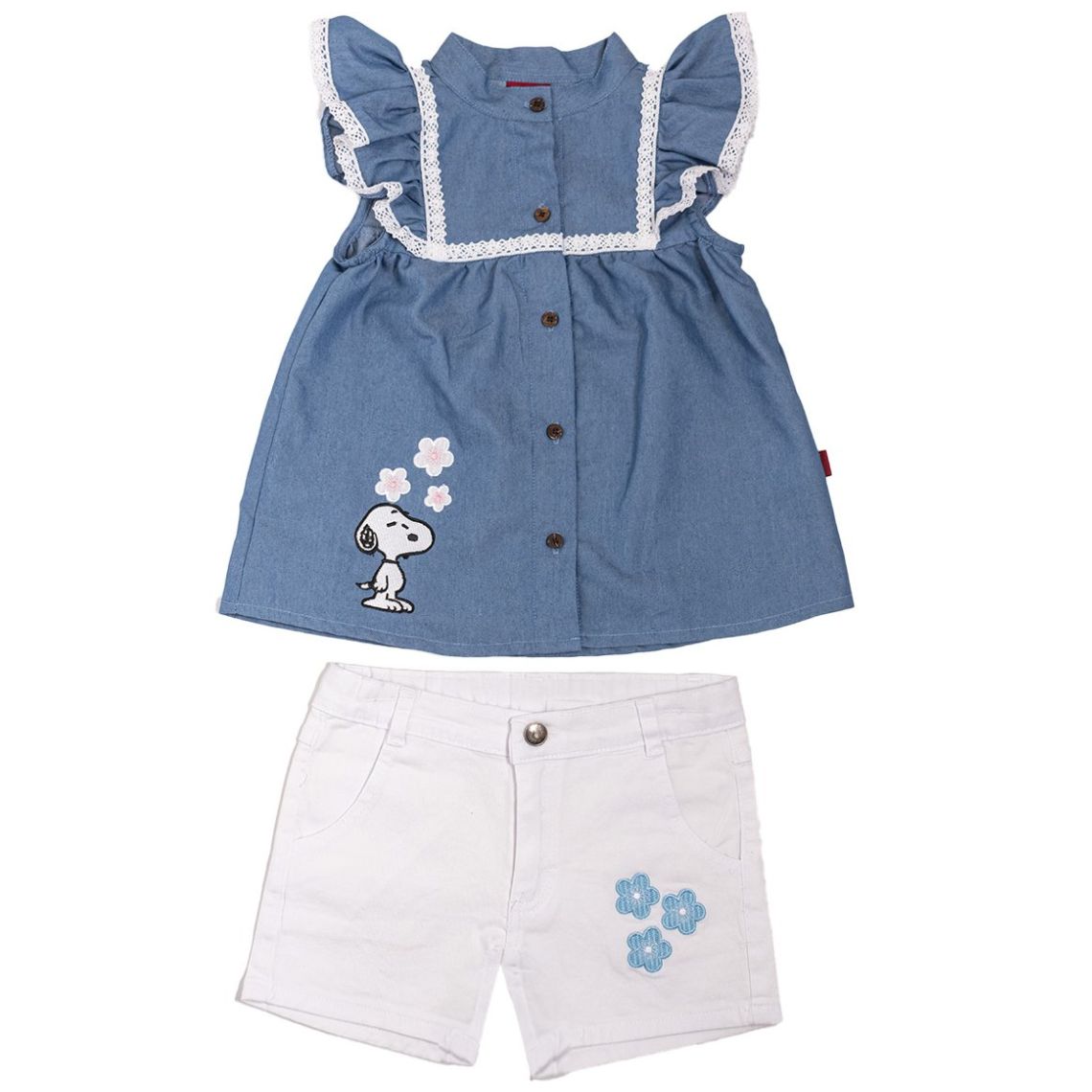 Conjunto para Niña 2 Piezas Blusa Bordada Y Short Snoopy