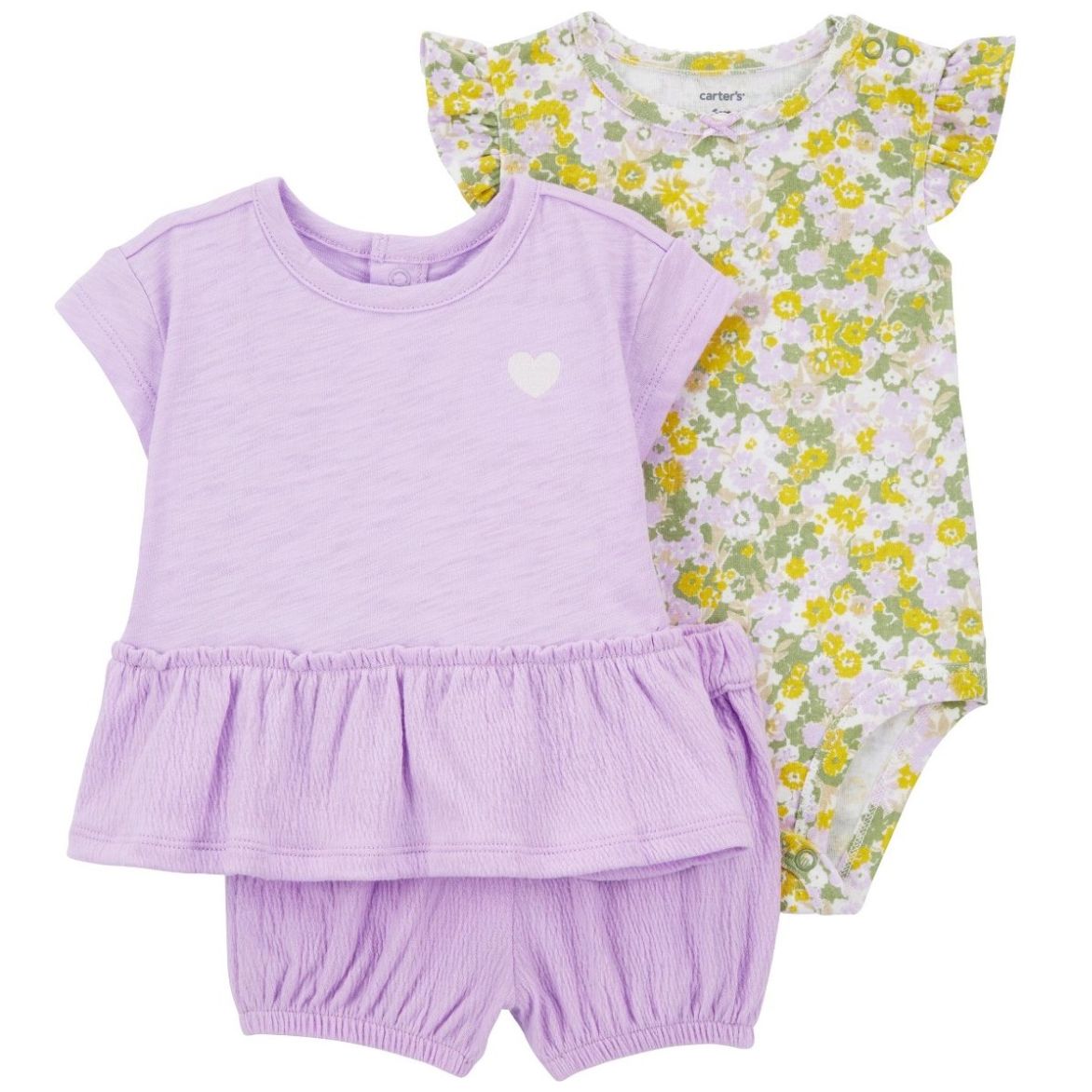 Set para Bebé 3 Piezas Playera Morada Pañalero Y Short Carter's