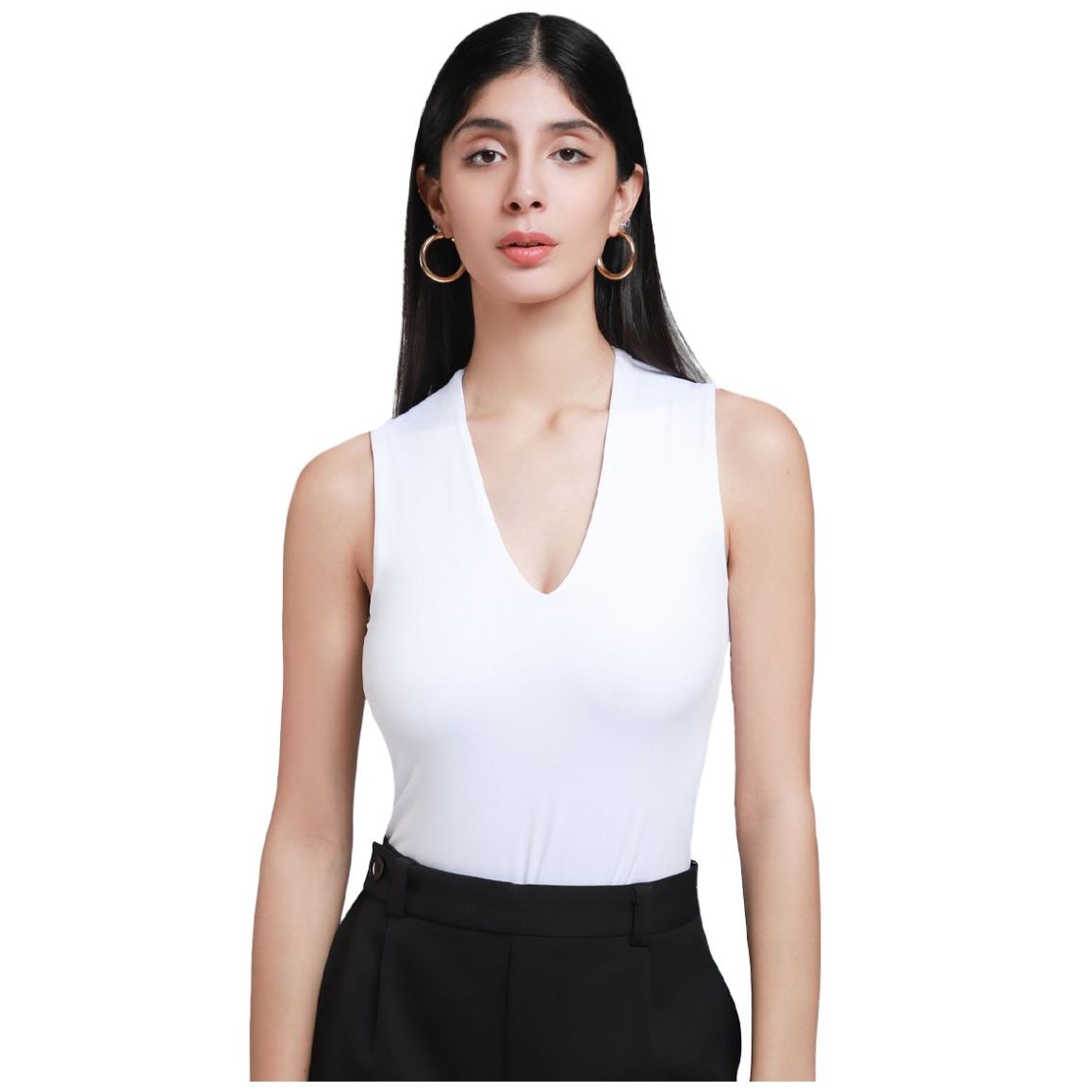Panti Blusa Escote V Sin Manga Lob para Mujer