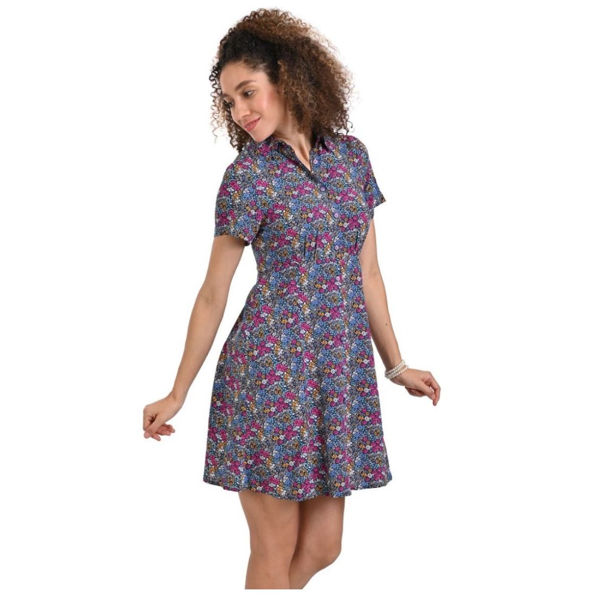 Vestido de Manga Corta Cuello Camisero Supply para Mujer