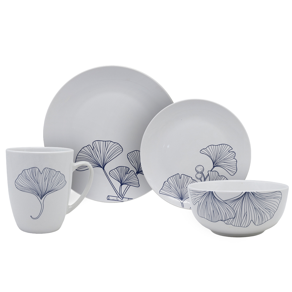 Vajilla Redonda 16 Piezas para 4 Personas Porcelana Blanca con Decal Chefmaker