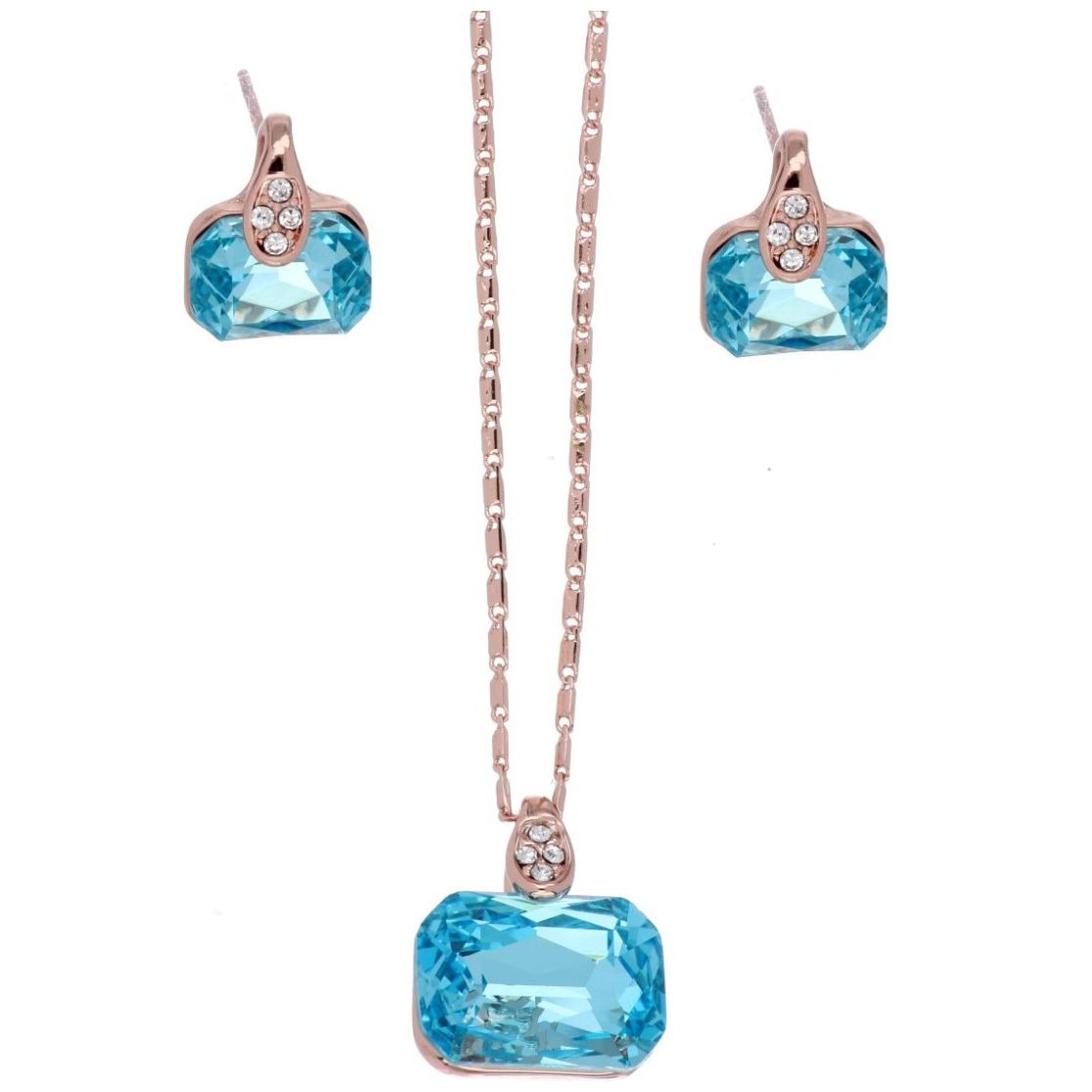 Juego Aretes+Dije+ Cadena Piedra Aquamarina Camilla