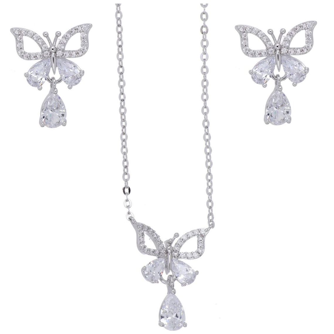 Set Aretes+Gargantilla Cadena Mariposa Acabado Rodio Farfalla Bonetti
