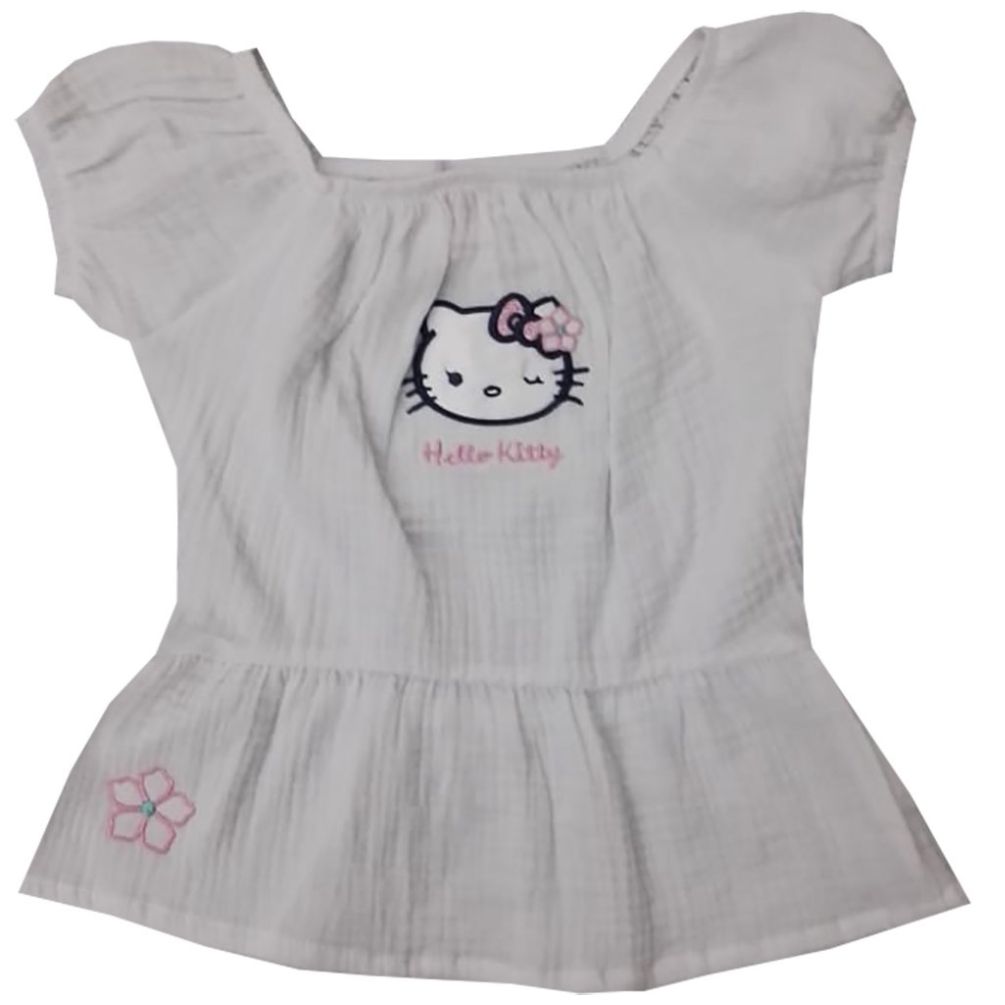 Blusa para Niña Manga Larga Bordado Flor y Hello Kitty