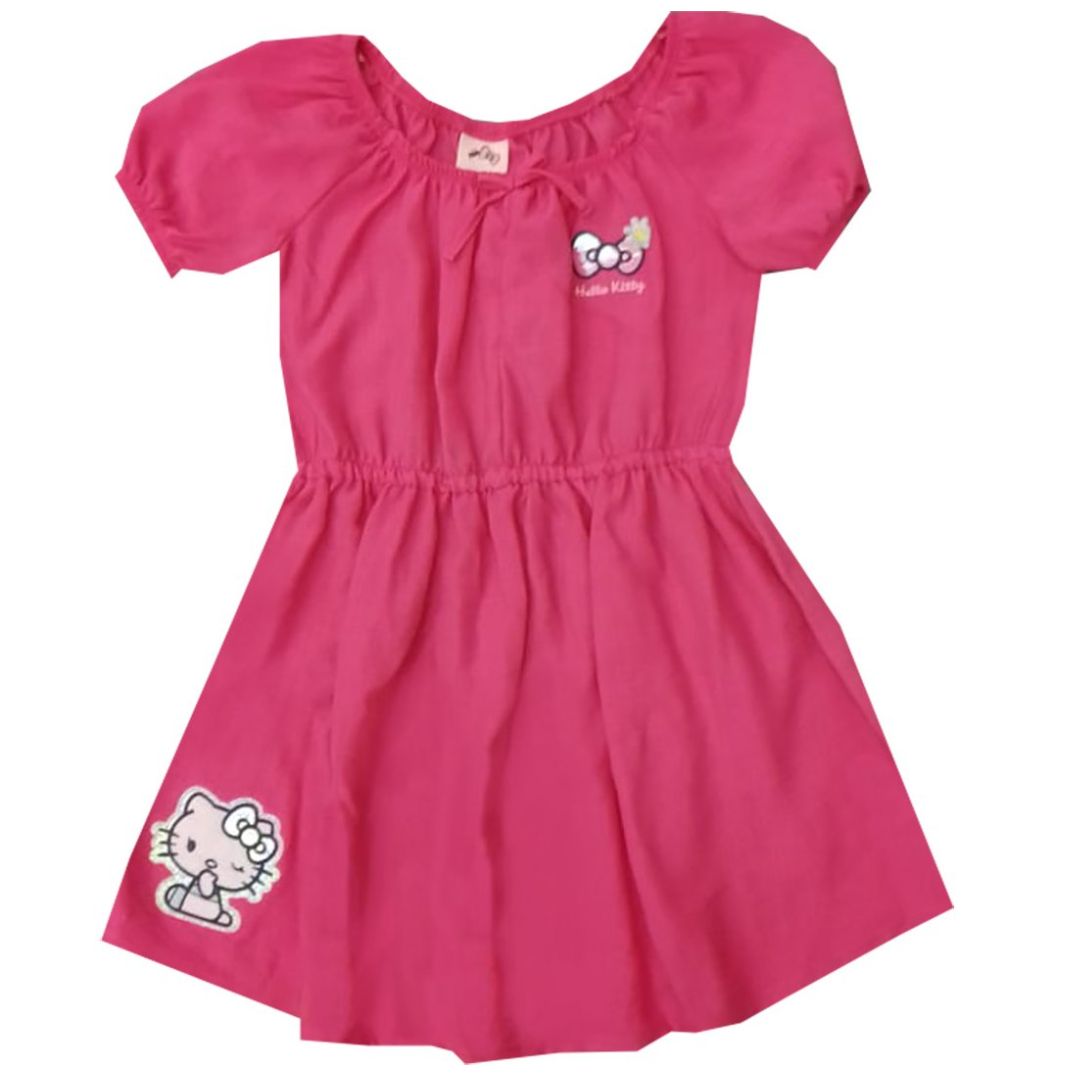 Vestido para Niña Manga Corta Bordado Flor y Hello Kitty