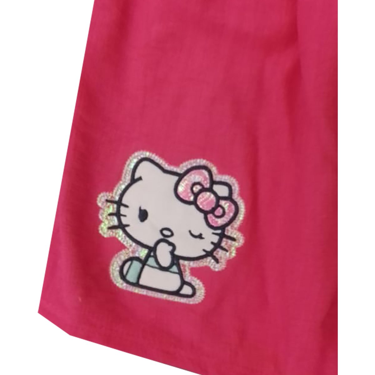 Vestido para Niña Manga Corta Bordado Flor y Hello Kitty