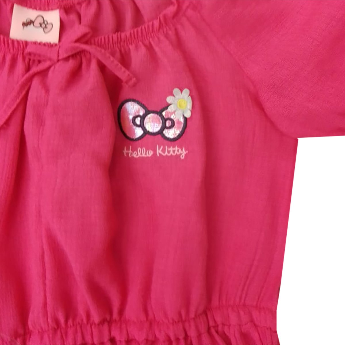 Vestido para Niña Manga Corta Bordado Flor y Hello Kitty