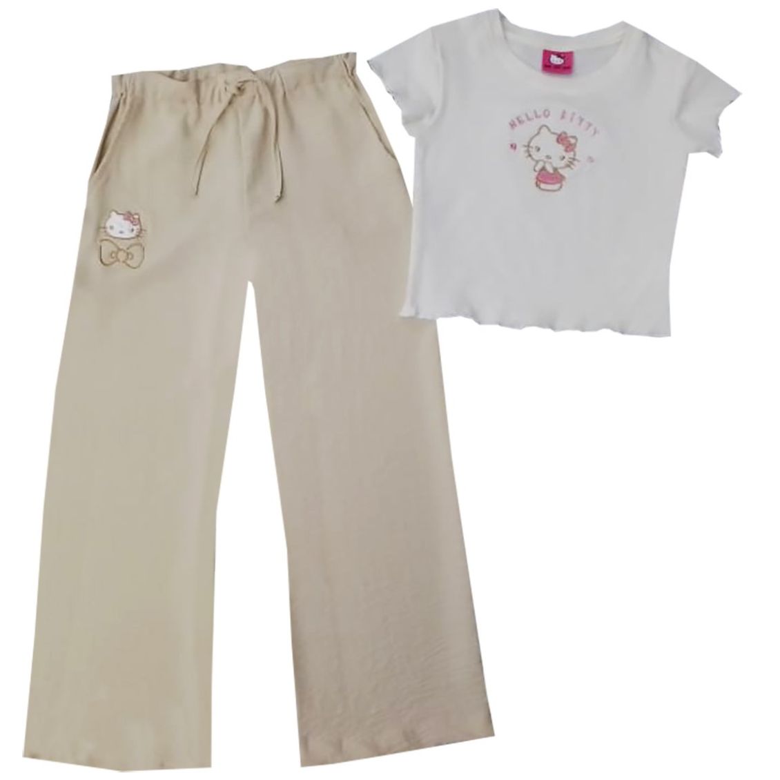 Conjunto para Niña Blusa Bordada y Pantalón Estampado Golden Hello Kitty