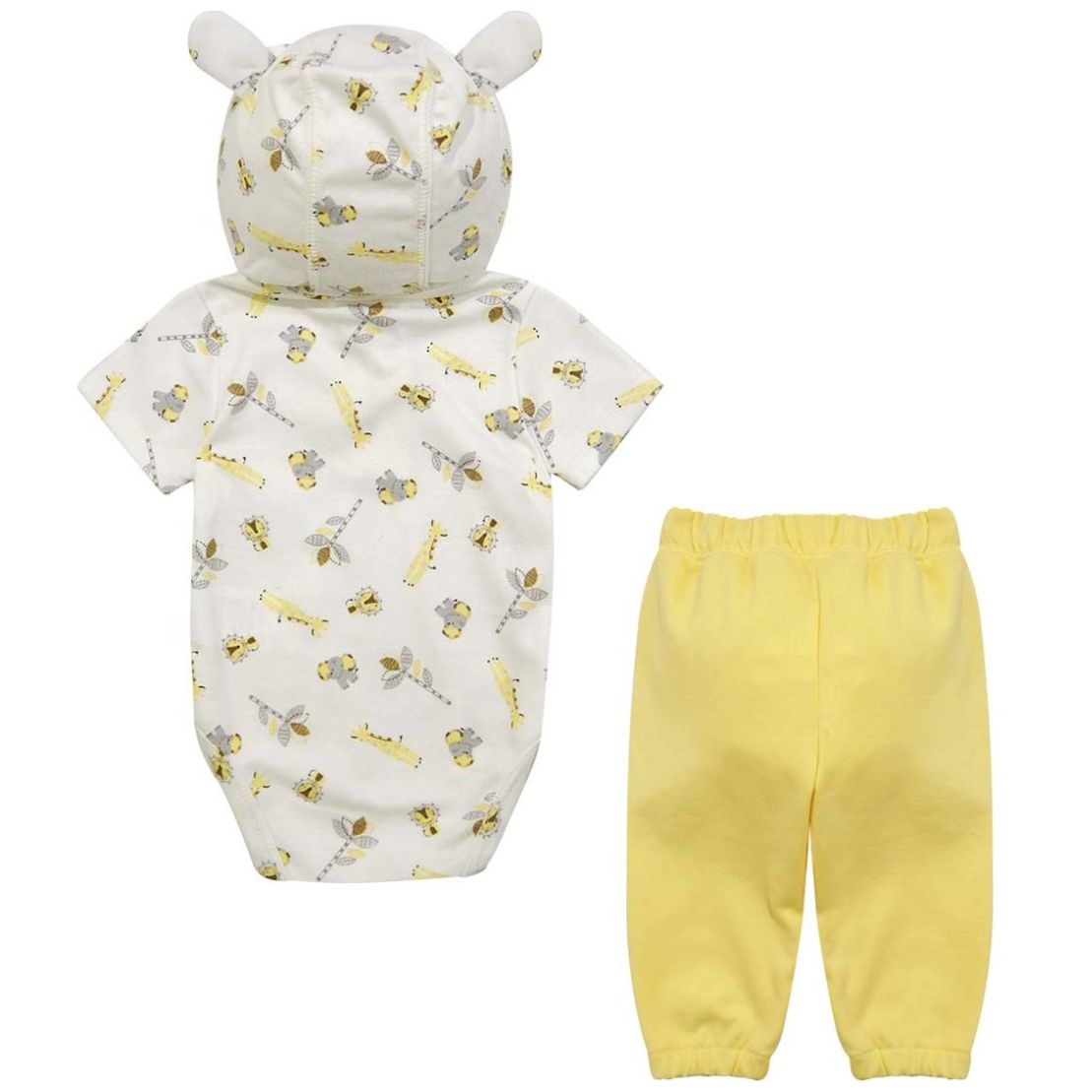 Conjunto para Bebé 2 Piezas Body Manga Corta Capucha con Orejas y Pantalón Amarillo Mondo Bambino