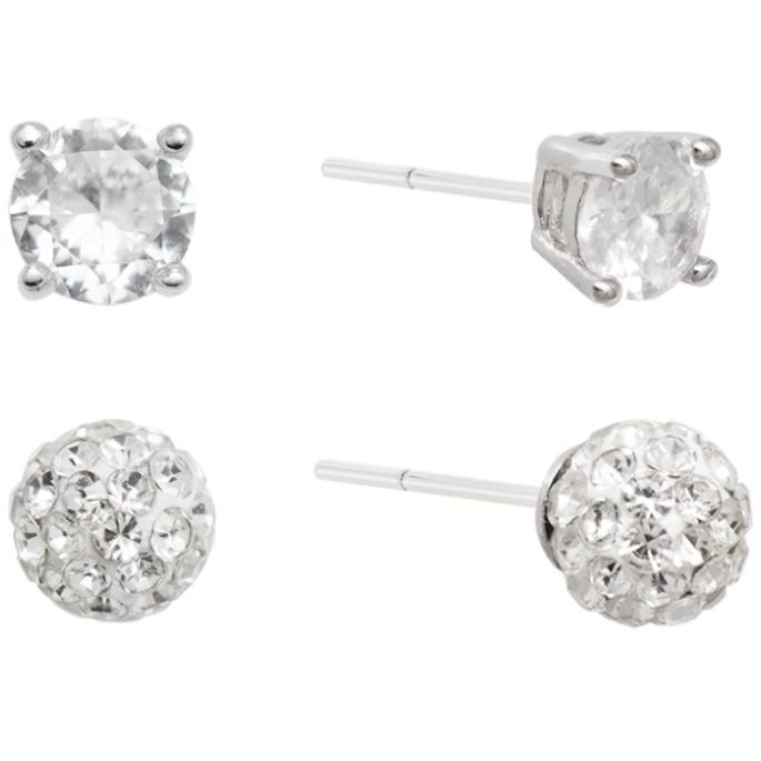 Set Aretes Plata.925 Circonia y Shamballa Cristal Artré .925