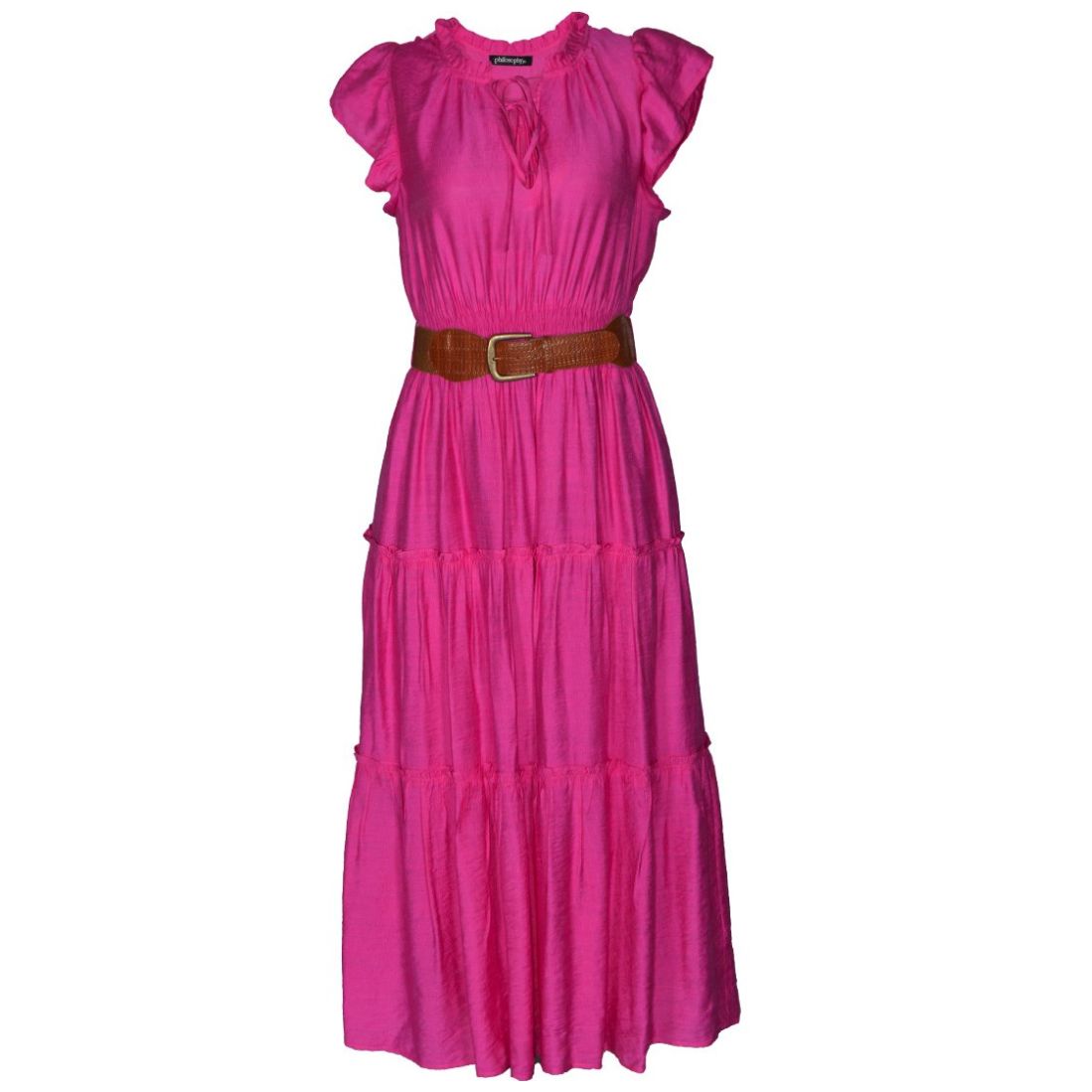 Vestido Largo con Olanes y Cinturón para Mujer