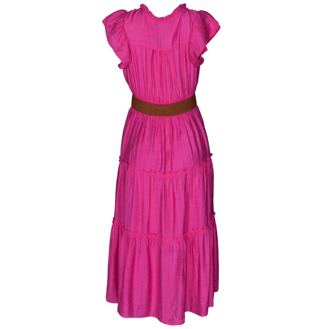 Vestido Largo con Olanes y Cinturón para Mujer