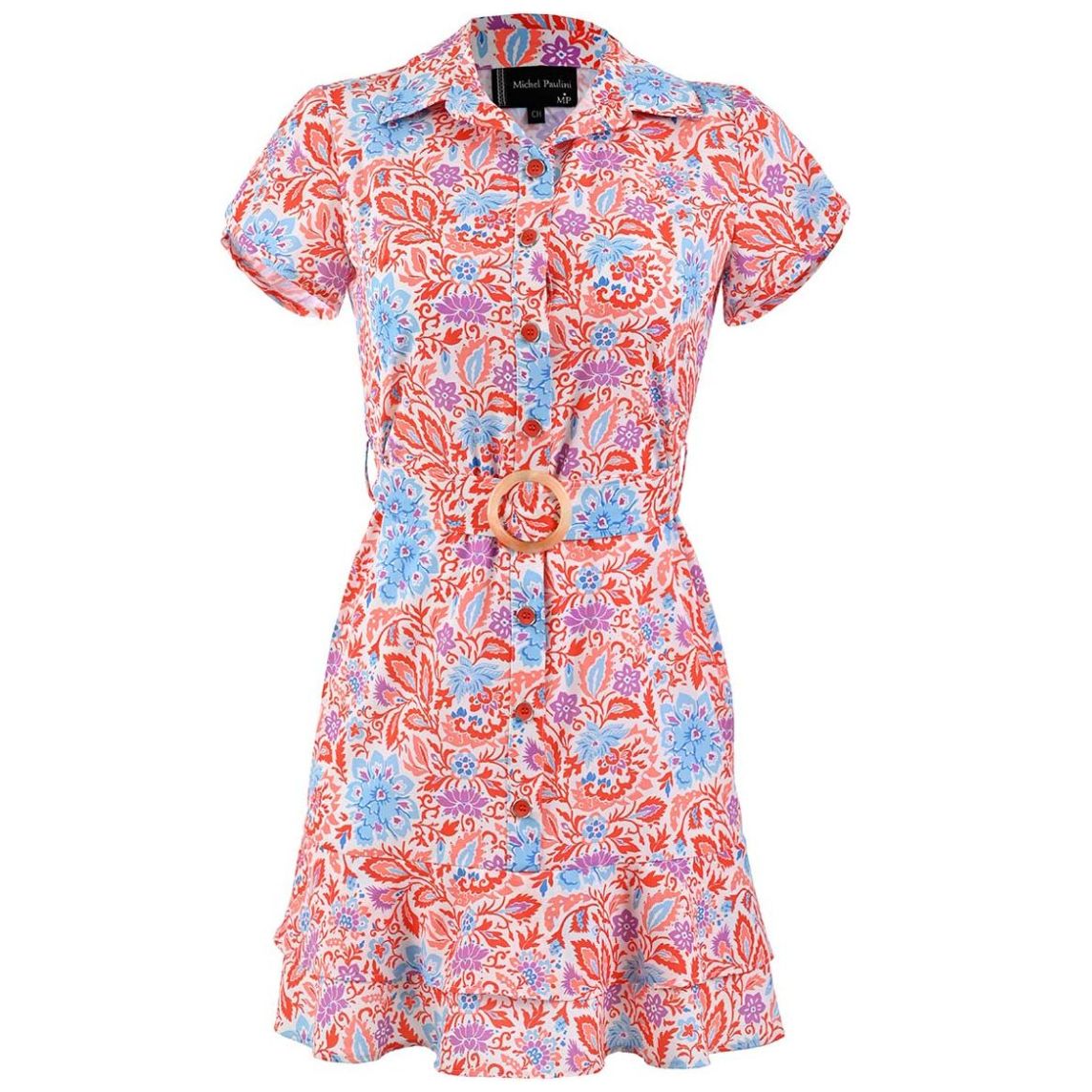 Vestido Michel Paulini Manga Corta Cuello Camisero para Mujer