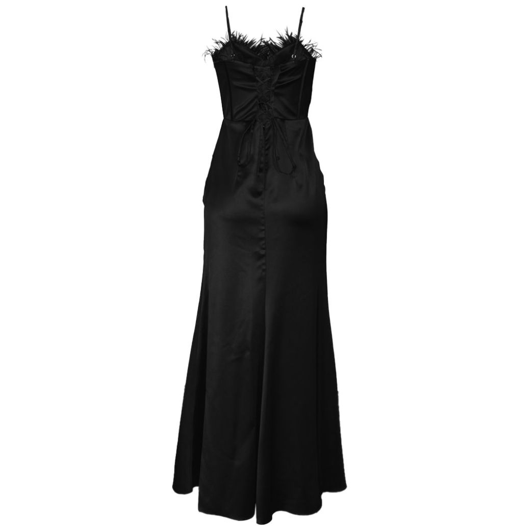 Vestido Largo de Fiesta con Escote de Plumas para Mujer