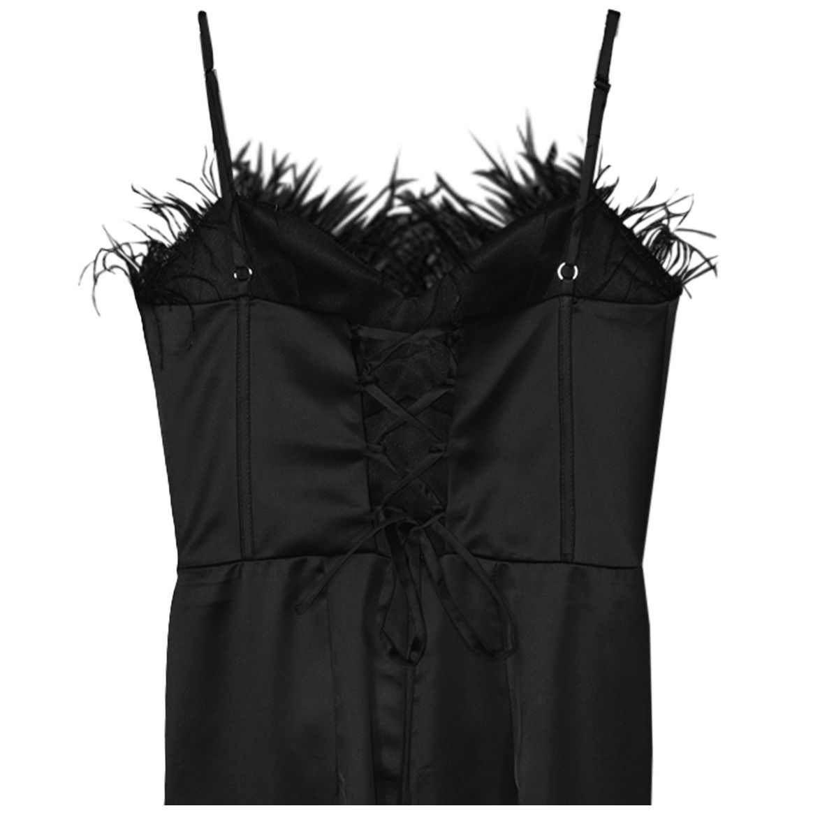 Vestido Largo de Fiesta con Escote de Plumas para Mujer