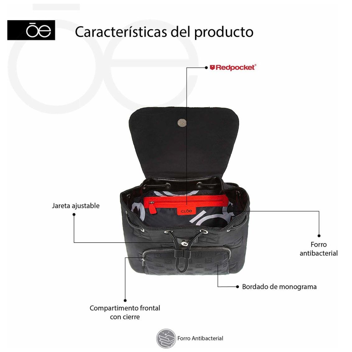 Bolso Backpack Cloe Negro para Mujer