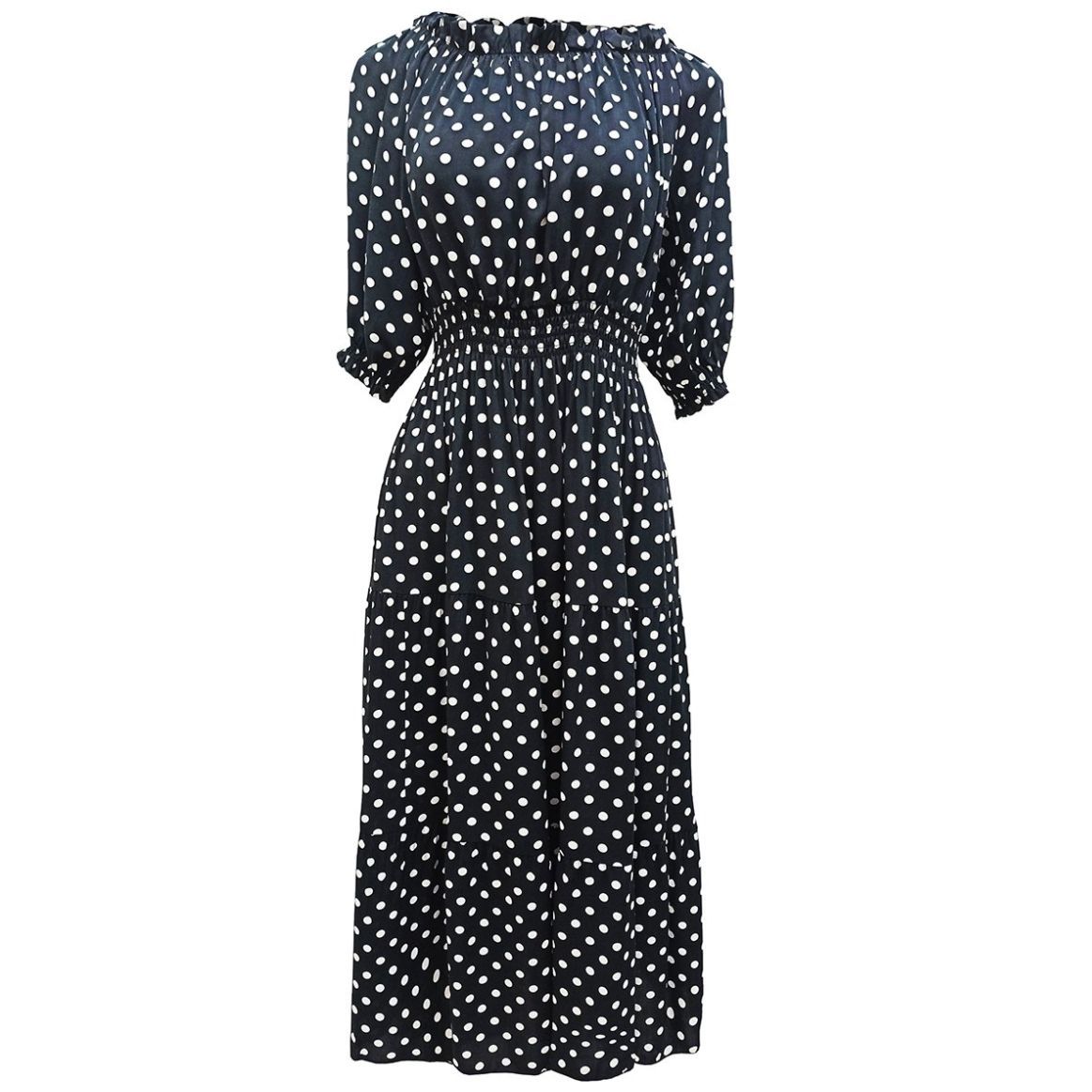 Vestido Largo Estampado de Lunares Banana Limón para Mujer