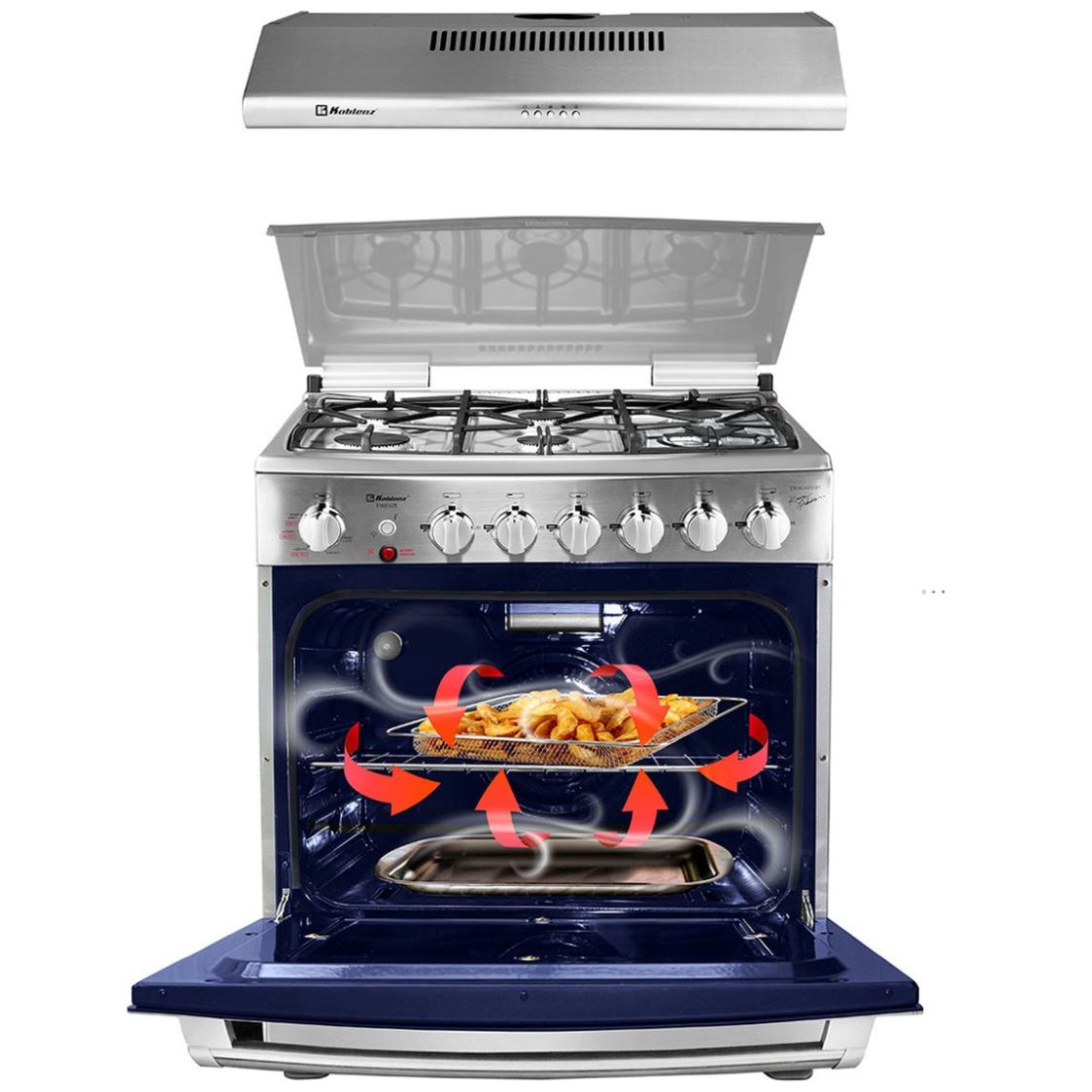 Combo Estufa Firenze con Freidora Más Campana Inoxidable Koblenz