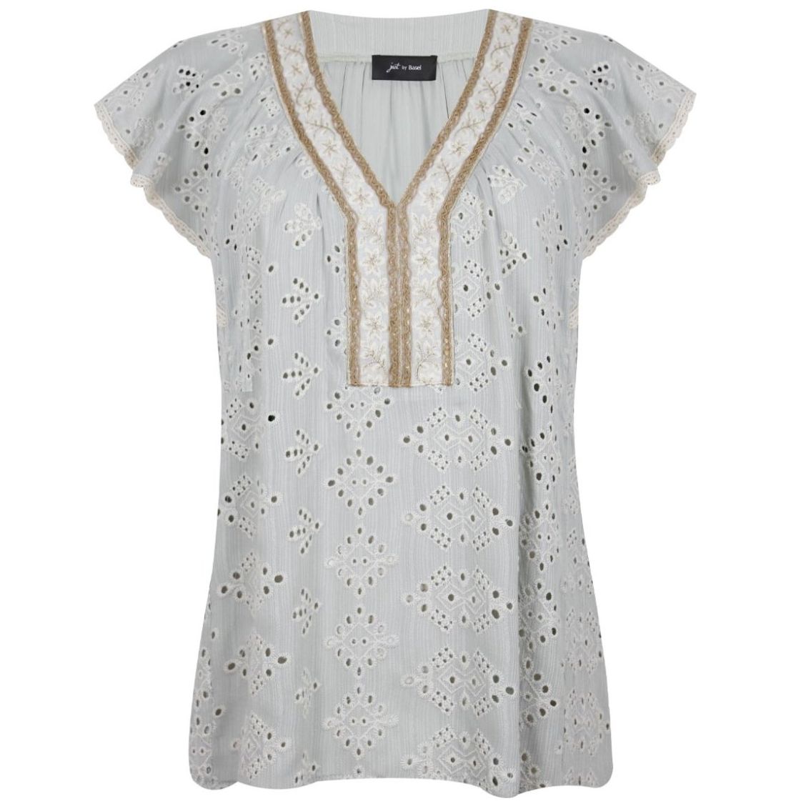 Blusa Just By Basel Hombro Caído Diseño Tejido Eyelet