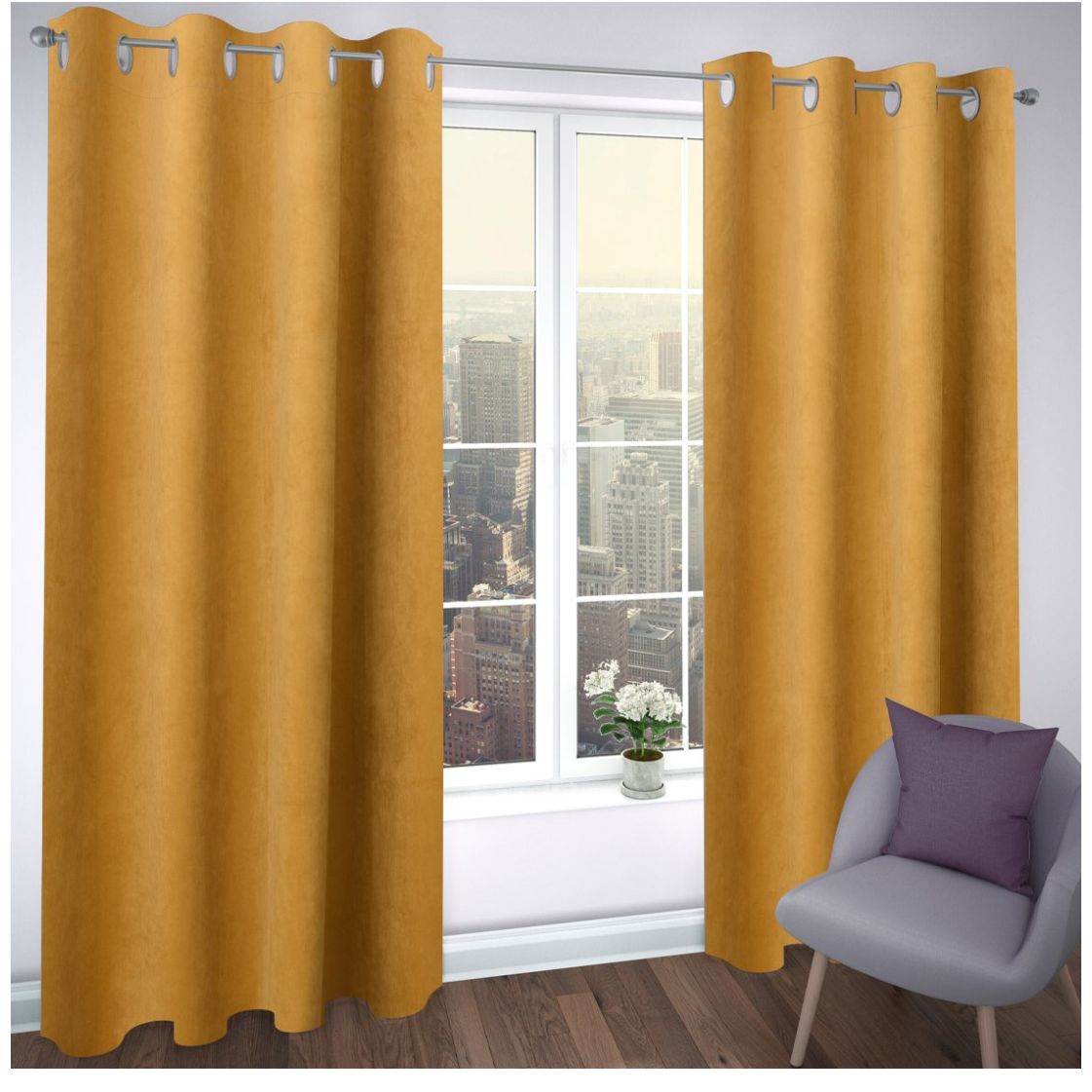 Cortina Huesito 1 Panel 1.40X2.30 M Terciopelo Lisa Oro