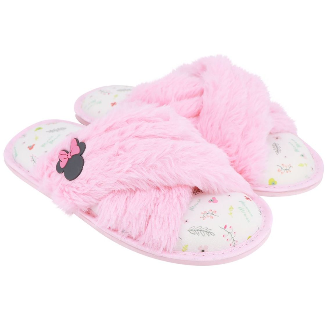 Pantufla Minnie Tira Cruzada Rosa Arra