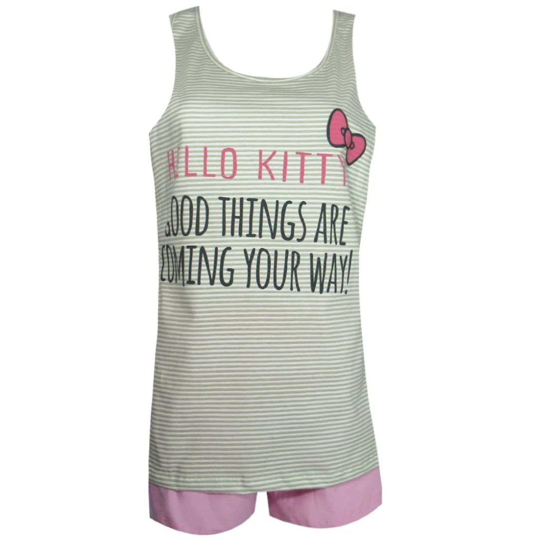 Pijama Sin Mangas Y Short de Algodón Hello Kitty para Mujer