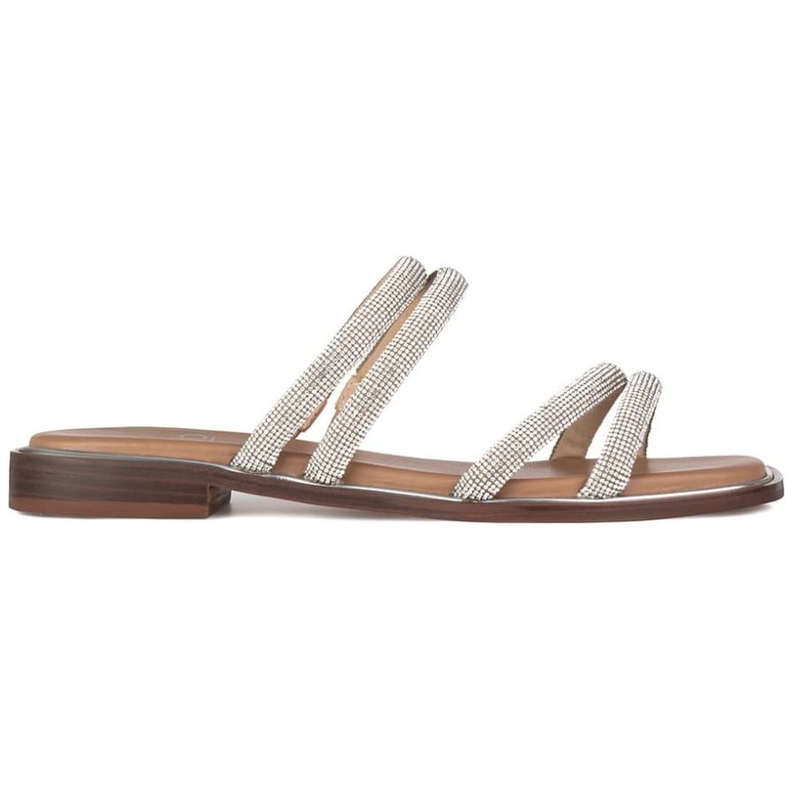 Sandalia Flat Gillio Tiras con Brillos Plata para Mujer