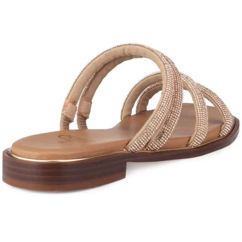 Sandalia Flat Gillio Tiras con Brillos Oro Rosado para Mujer