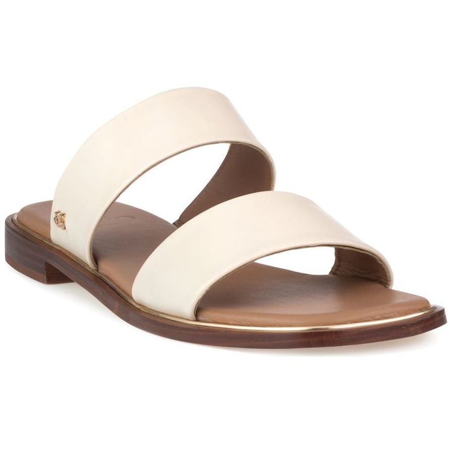 Sandalia Flat Gillio con Bandas Lisas Hueso para Mujer