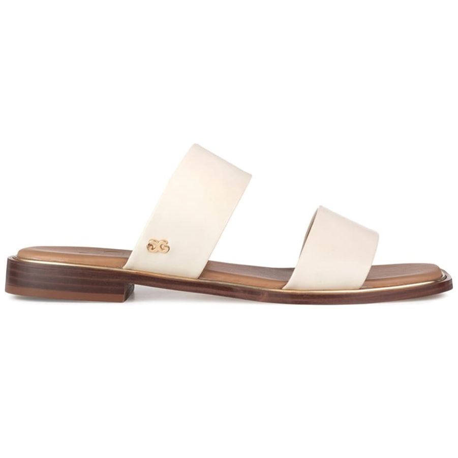 Sandalia Flat Gillio con Bandas Lisas Hueso para Mujer