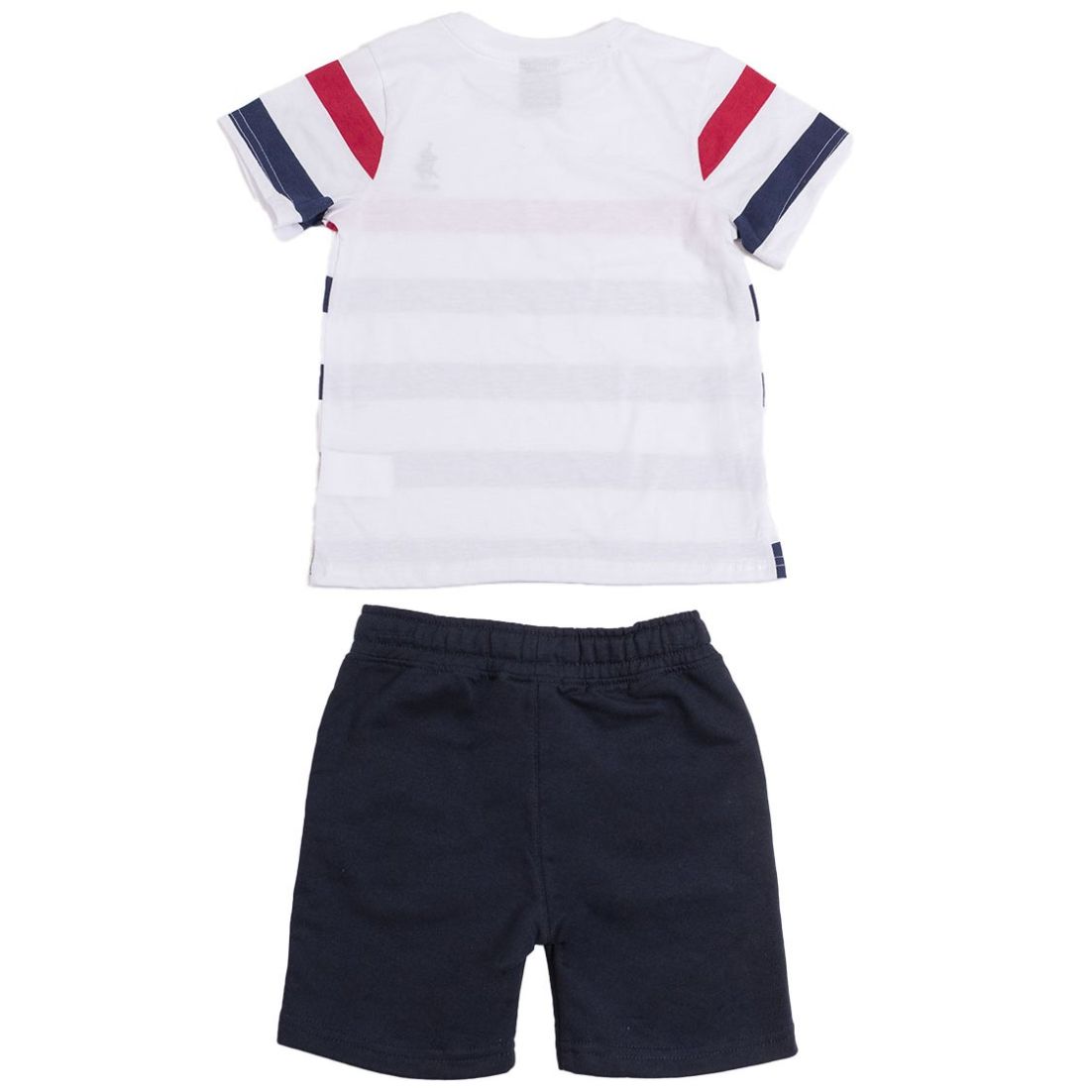 Conjunto para Niño 2 Piezas Playera de Rayas Manga Corta Short Terry Azul Marino Royal Polo Club