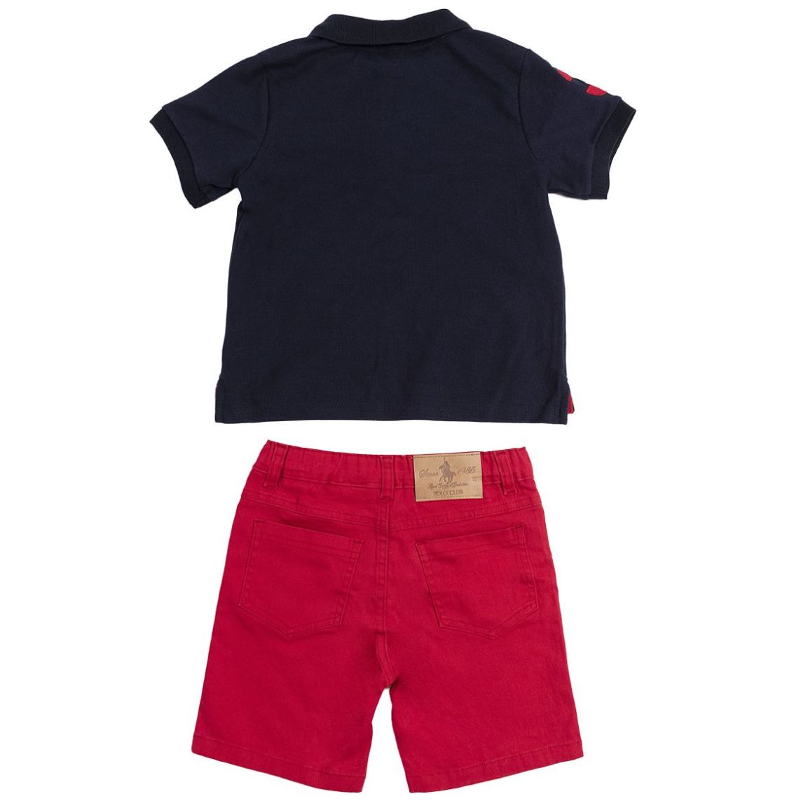 Conjunto para Niño 2 Piezas Playera Cuello Tipo Polo Manga Corta Diagonal Gris Y Short Rojo Gabardina Royal Polo Club