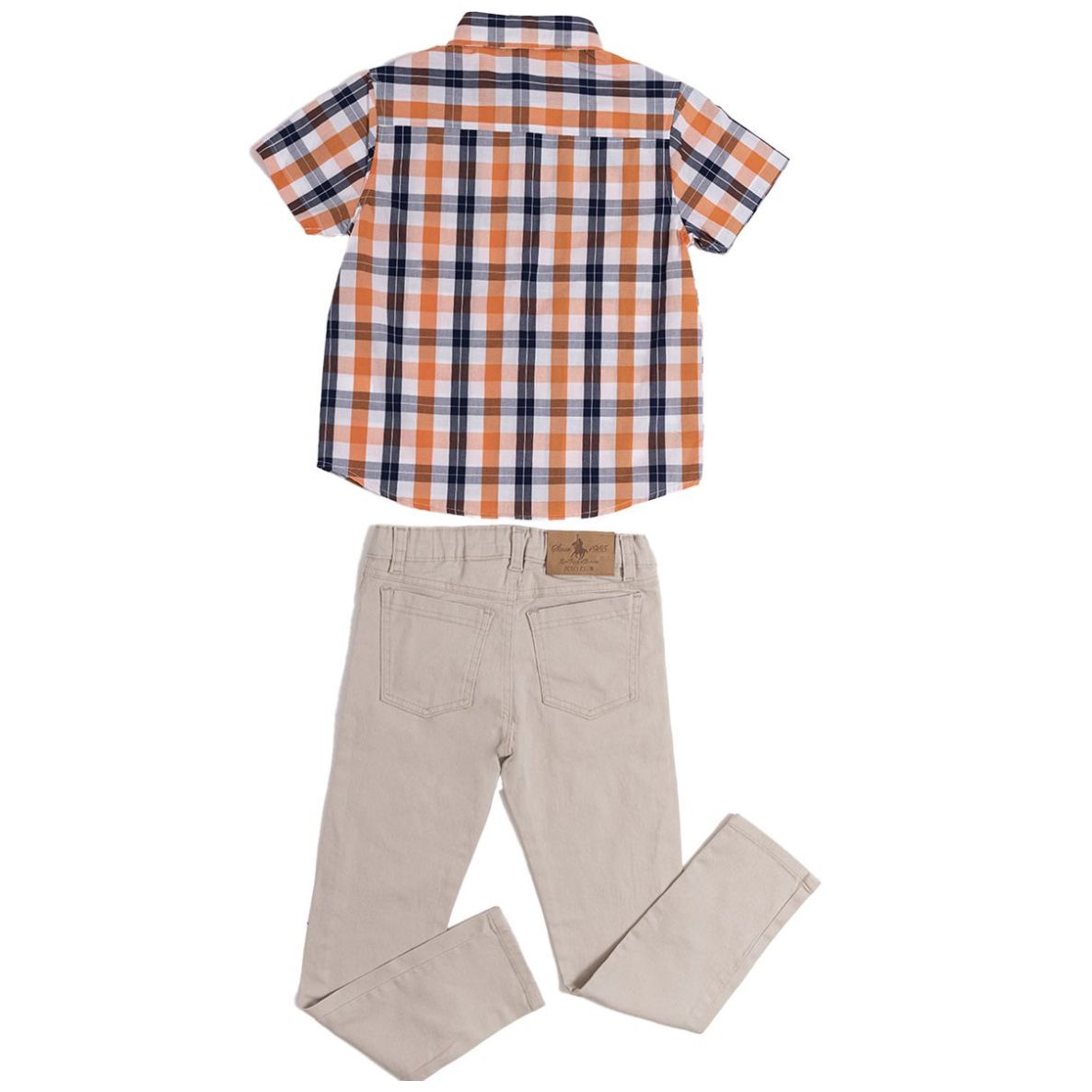 Conjunto Niño 2 Piezas Camisa Manga Corta de Cuadros y Pantalón Gabardina Royal Polo Club