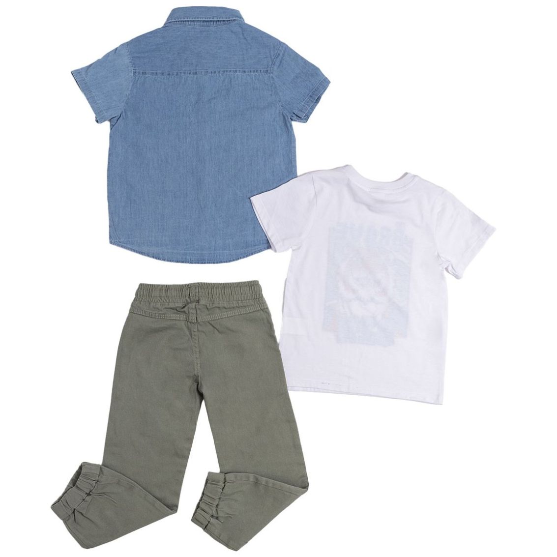 Conjunto para Niño 3 Piezas Camisa Manga Corta Azul Playera Manga Corta Pantalón Verde Gabardina Being 2 Nice