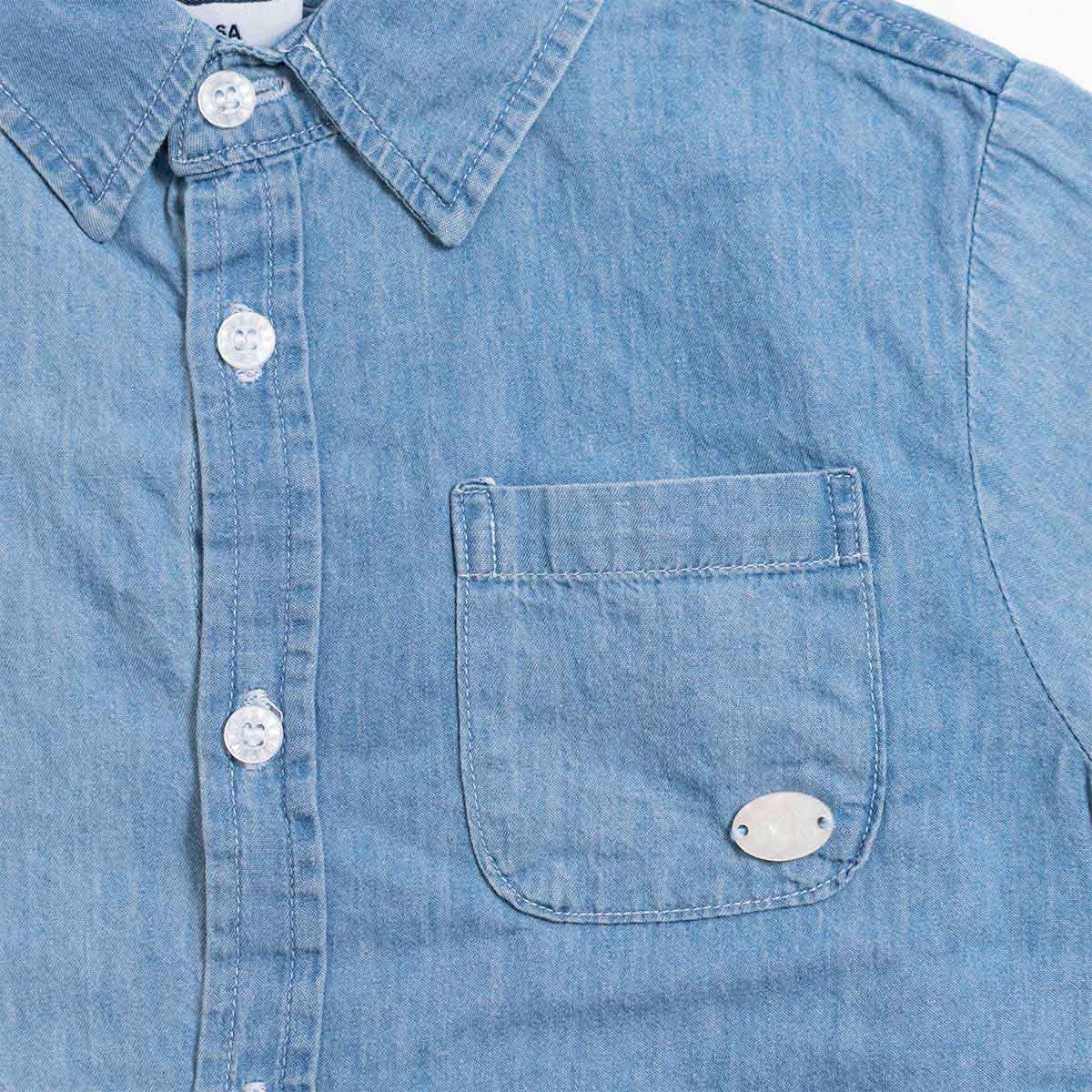 Conjunto para Niño 3 Piezas Camisa Manga Corta Azul Playera Manga Corta Pantalón Verde Gabardina Being 2 Nice