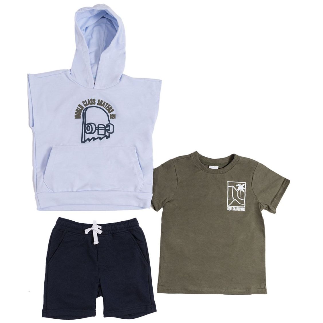 Conjunto para Niño 3 Piezas Sudadera Sin Manga Playera Manga Corta Y Short Being 2 Nice