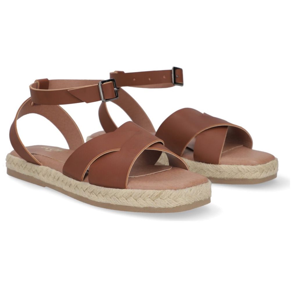 Sandalia Capa de Ozono con Yute y Tira Cruzadas Café