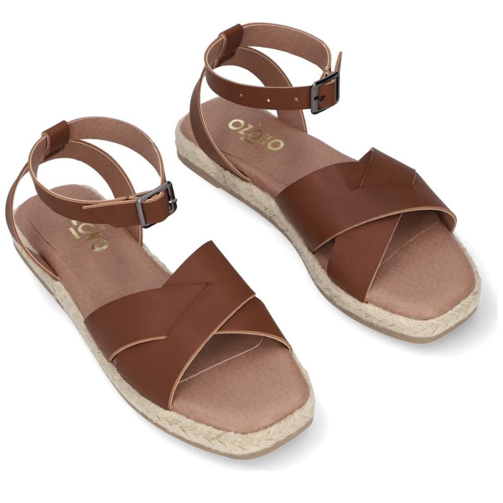 Sandalia Capa de Ozono con Yute y Tira Cruzadas Café