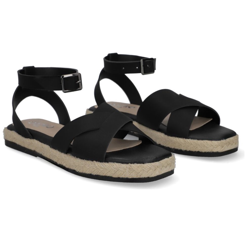 Sandalia Capa de Ozono con Yute y Tira Cruzadas Negra