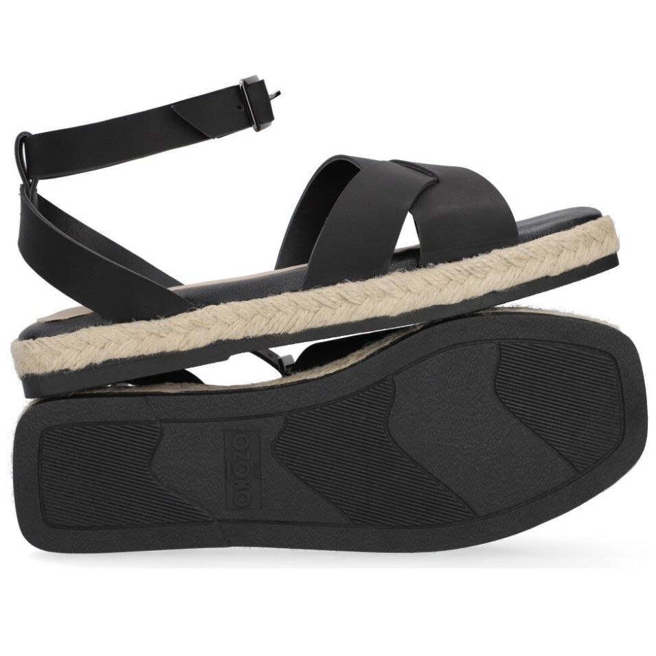 Sandalia Capa de Ozono con Yute y Tira Cruzadas Negra